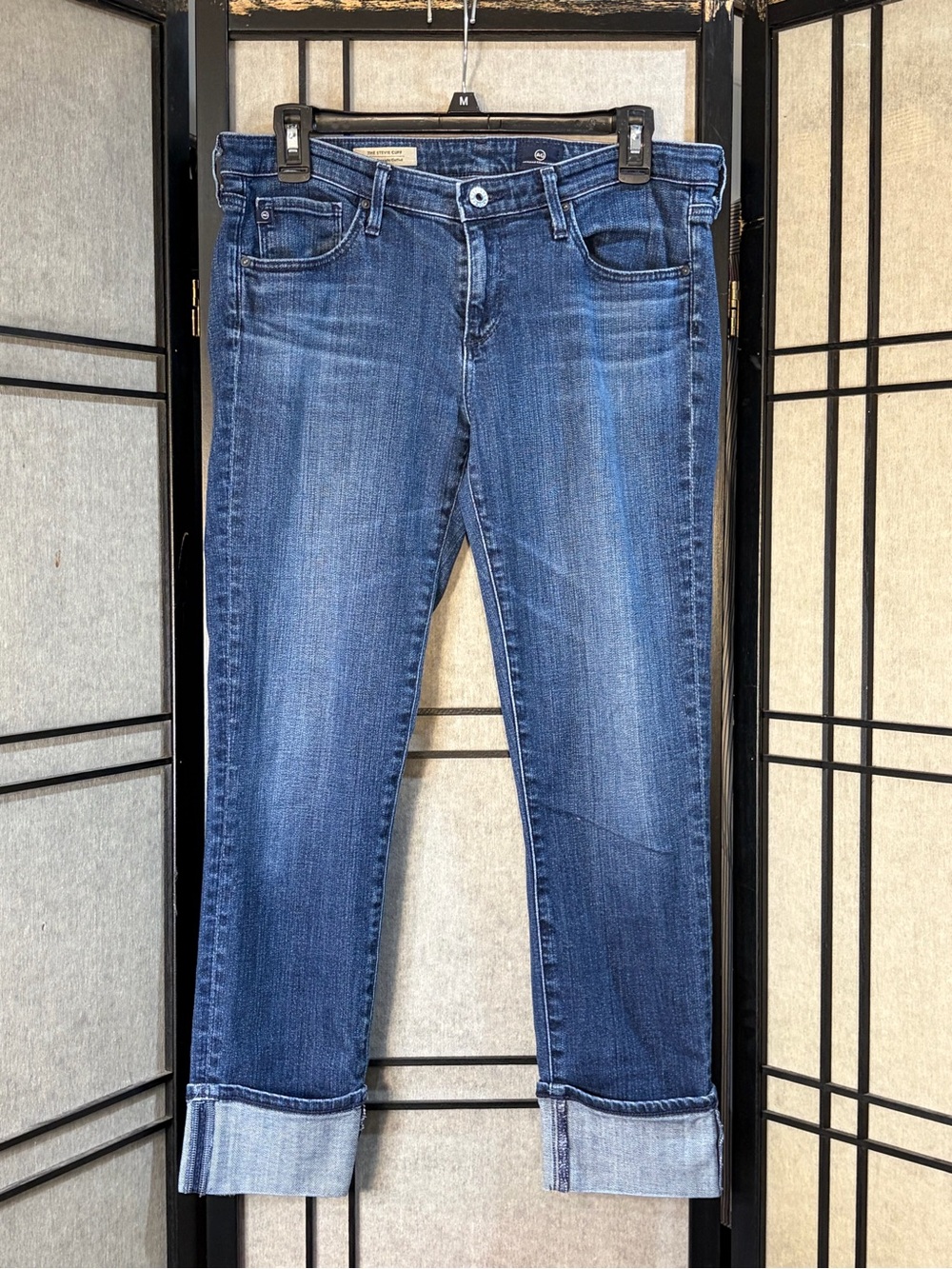 AG Adriano Goldschmied Stevie Cuff Jeans Womens 30 Blue Slim Straight Crop USA